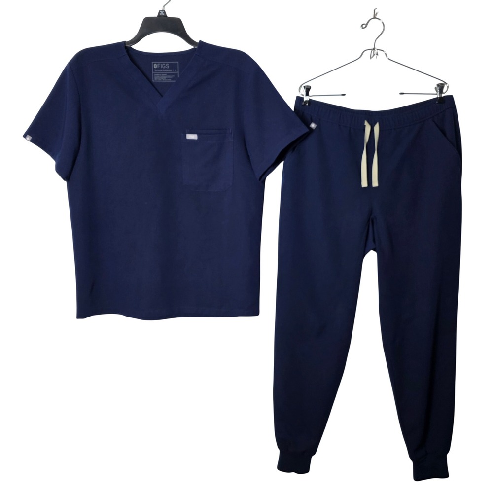FIGS Technical Collection Mens Navy Blue Scrub Set Leon Top Tansen Joggers L
